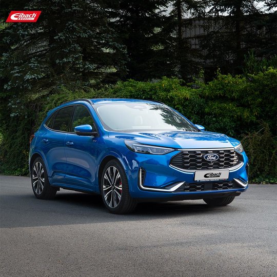 Ein blauer Ford SUV parkt auf einer asphaltierten Fläche vor grünen Büschen und hohen Bäumen. Das Auto besticht durch sein modernes Design und Chrom-Akzente. Das Eibach-Logo ist in der oberen linken Ecke und auf dem vorderen Nummernschild zu sehen. Ein blauer Ford SUV parkt auf einer asphaltierten Fläche vor grünen Büschen und hohen Bäumen. Das Auto besticht durch sein modernes Design und Chrom-Akzente. Das Eibach-Logo ist in der oberen linken Ecke und auf dem vorderen Nummernschild zu sehen.