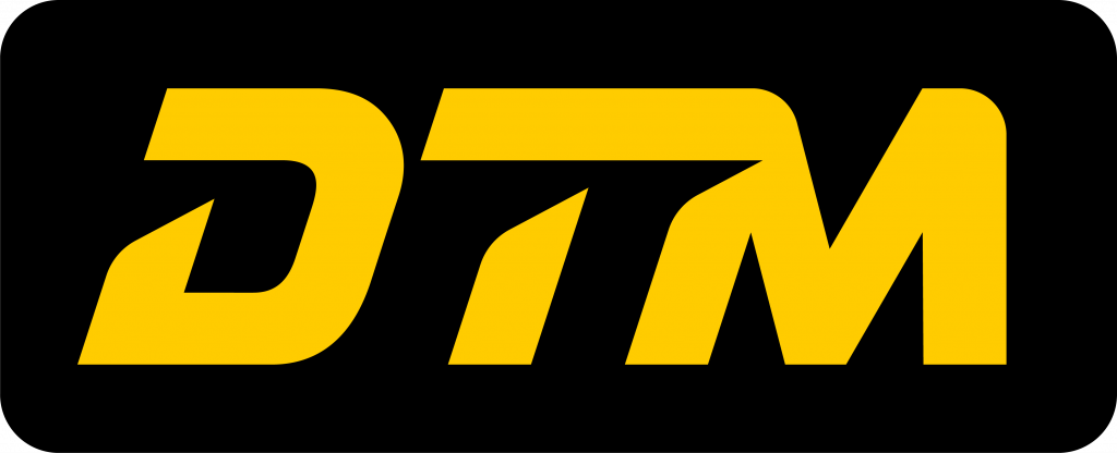 Yellow DTM logo in bold, italicized letters on a black background.