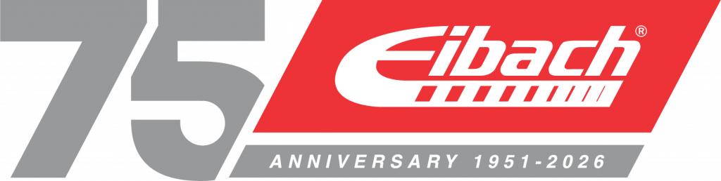 Das Logo zum 75-jährigen Jubiläum von Eibach zeigt eine große graue 75, das rote Eibach-Logo und den Text ANNIVERSARY 1951-2026 in Weiß auf grauem Hintergrund.