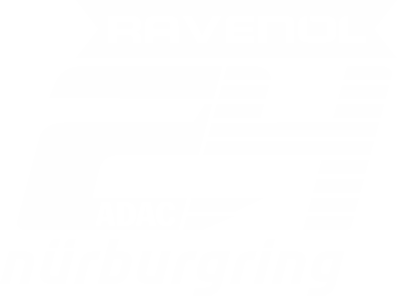 Weißes Logo mit den Worten Ravenol, ADAC und nürburgring sowie einer großen stilisierten 24 in der Mitte, die für das 24-Stunden-Rennen am Nürburgring steht.