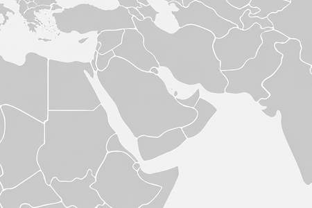 Eine vereinfachte, graue Karte mit den Umrissen der Länder des Nahen Ostens und des nordöstlichen Afrikas, die das eibach unternehmensprofil mit klaren Grenzen und ohne Beschriftungen oder Farben widerspiegelt und Regionen wie die arabische Halbinsel und Teile Nordafrikas hervorhebt.