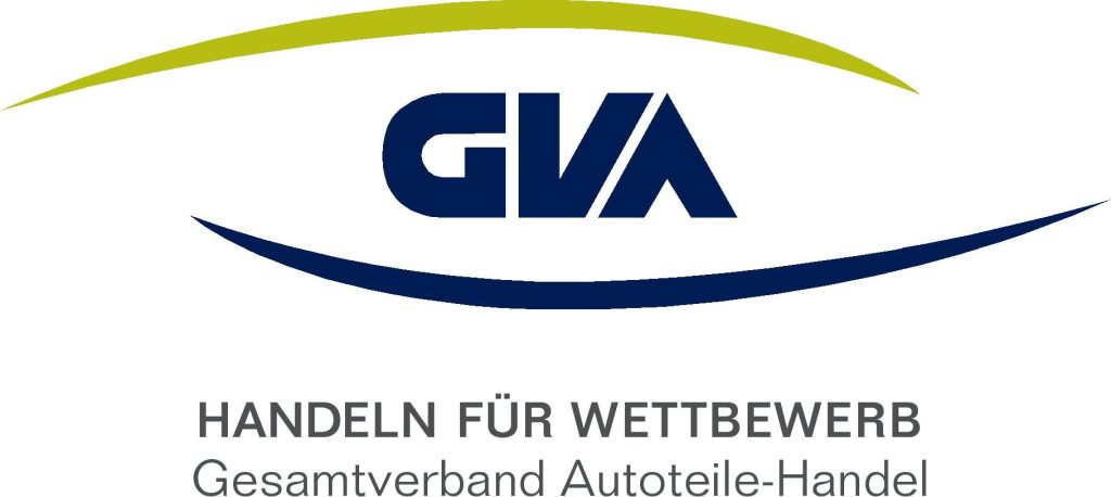GVA-Logo mit blauen und grünen Bögen oben und unten; darunter steht in deutscher Sprache der Text „HANDELN FÜR WETTBEWERB – Gesamtverband Autoteile-Handel“.